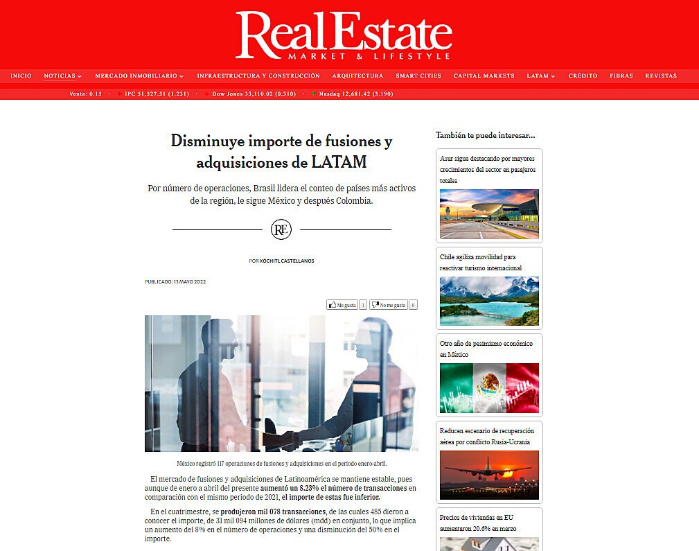 Disminuye importe de fusiones y adquisiciones de LATAM